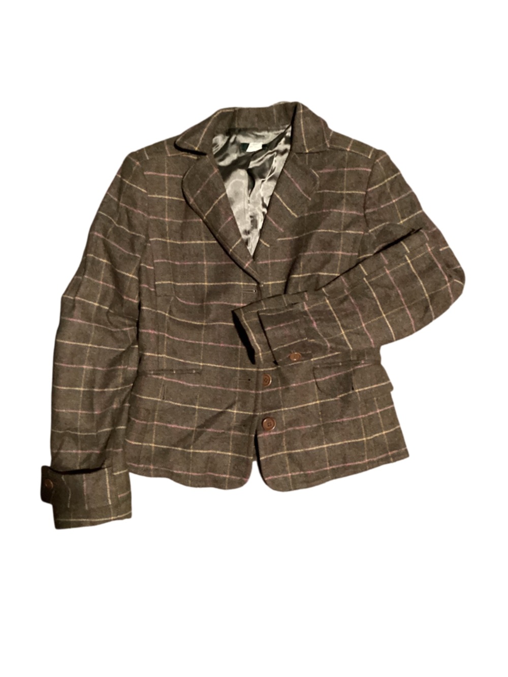 J. Crew Brown Wool Windowpane Blazer with Pink & Cream Accents